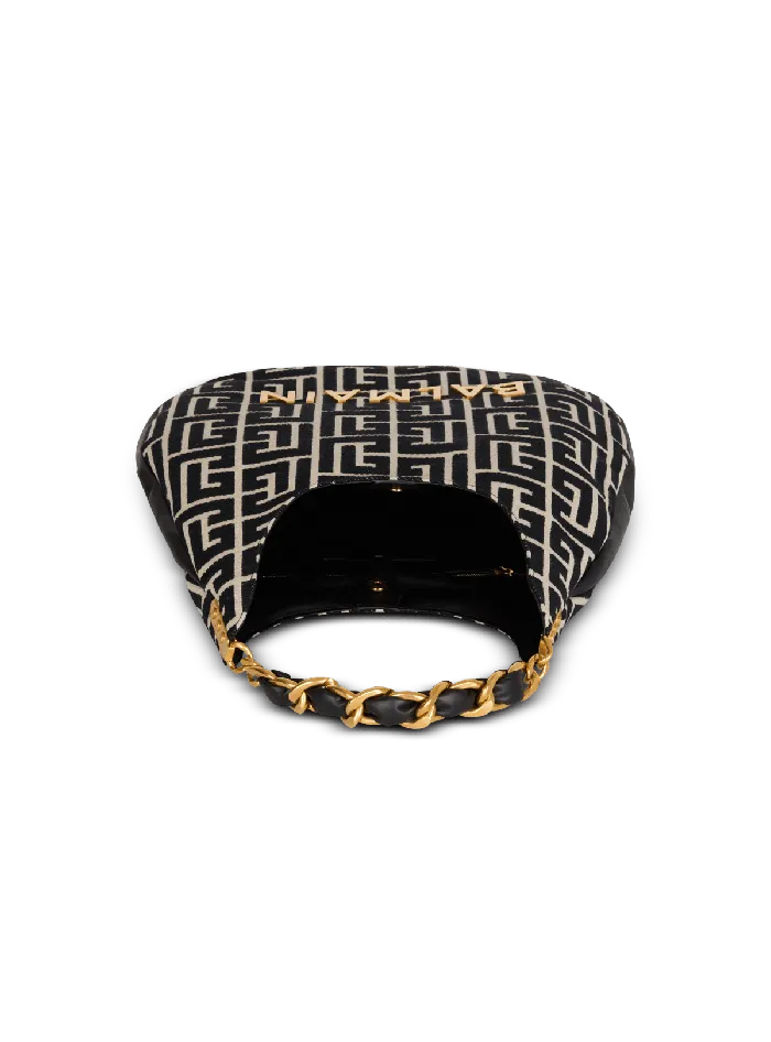 Balmain Large 1945 Soft Hobo Bag In Jacquard Fabric With A PB Labyrinth Monogram Black Women Shoulder Bags