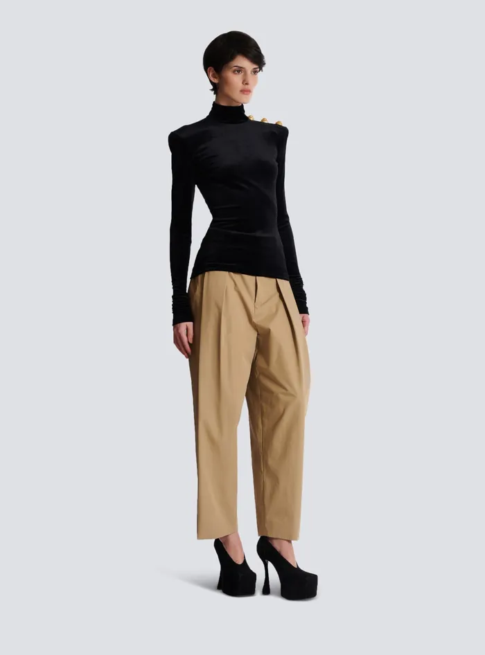 Balmain Longsleeved Velvet Top Black Women Tops And Shirts