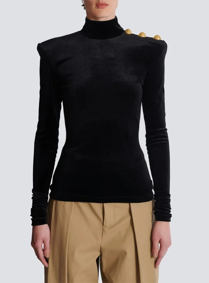 Balmain Longsleeved Velvet Top Black Women Tops And Shirts