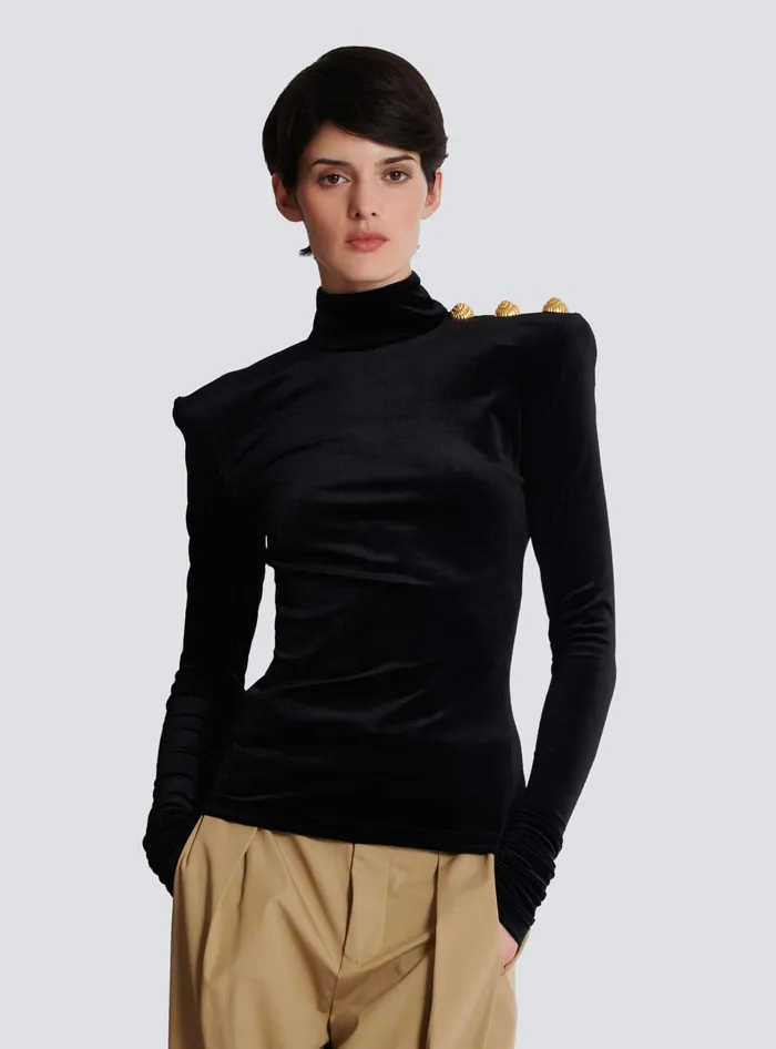 Balmain Longsleeved Velvet Top Black Women Tops And Shirts