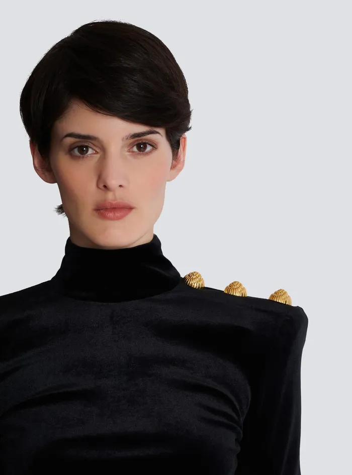 Balmain Longsleeved Velvet Top Black Women Tops And Shirts