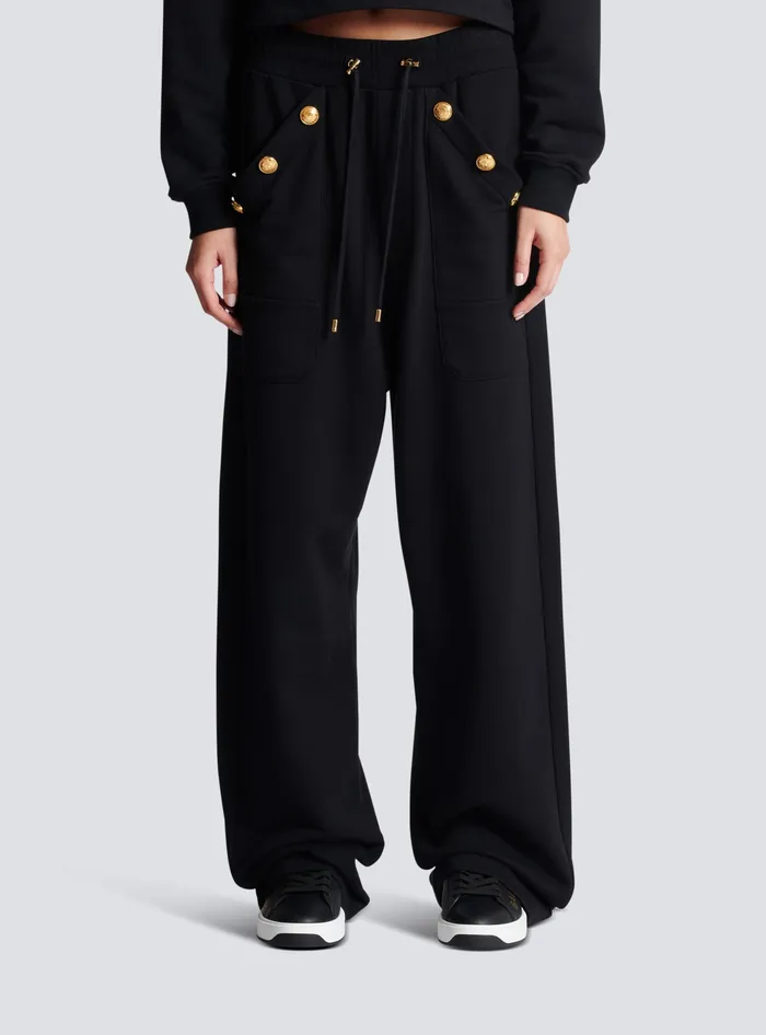 Balmain Loosefitting Buttoned Joggers Black Women Trousers And Shorts