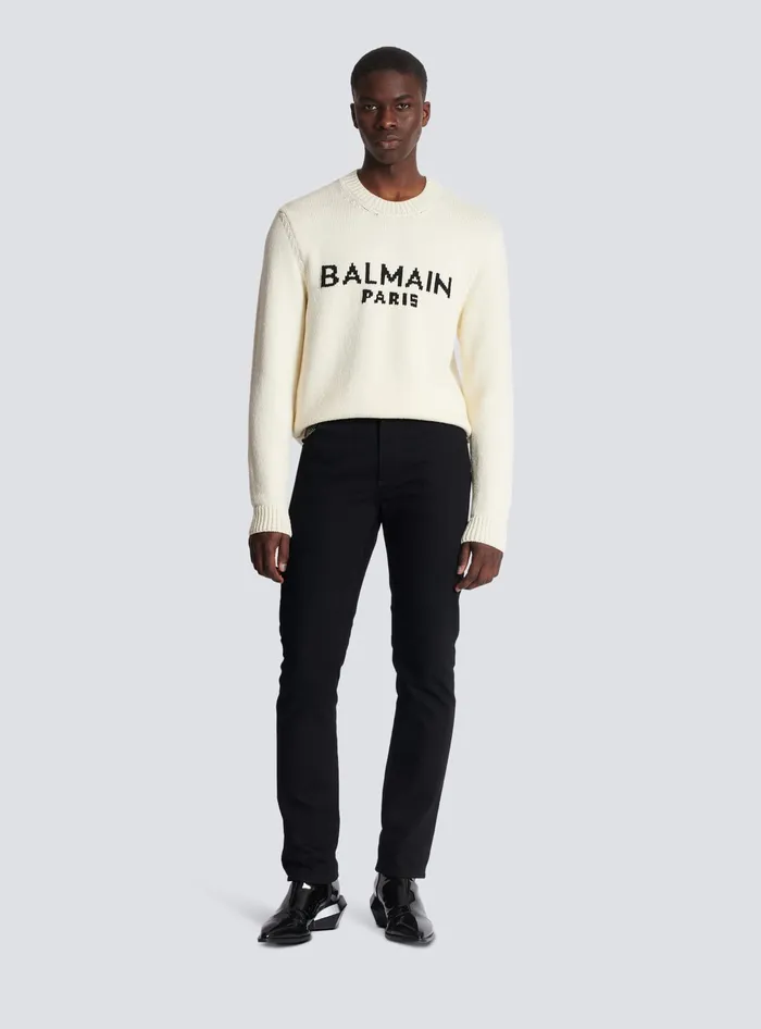 Balmain Merino Knit Jumper Beige Men Knitwear