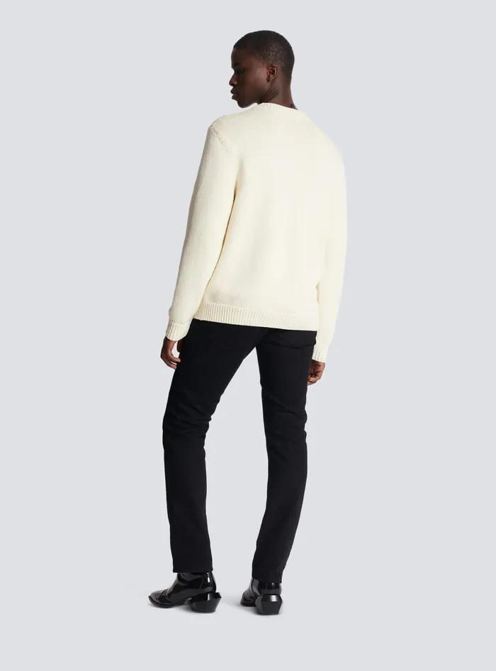 Balmain Merino Knit Jumper Beige Men Knitwear