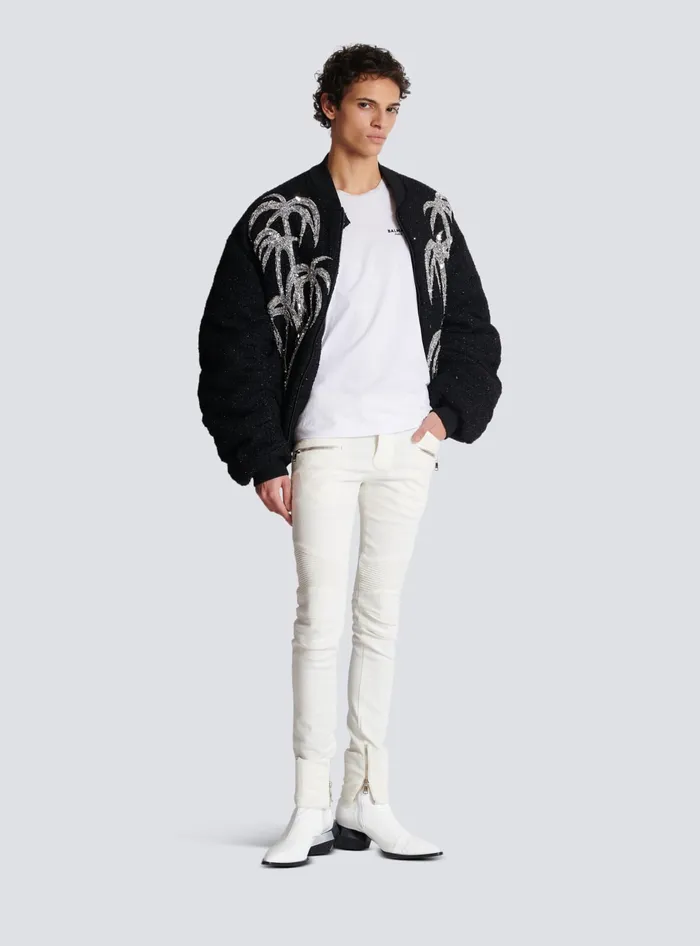 Balmain Paris Flocked Shortsleeved Tshirt White Men TShirts
