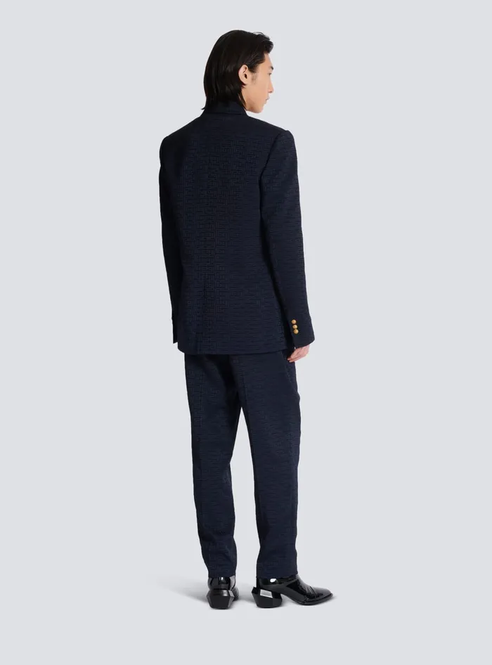 Balmain PB Labyrinth Satin Jacquard Blazer Navy Men Jackets And Blazers