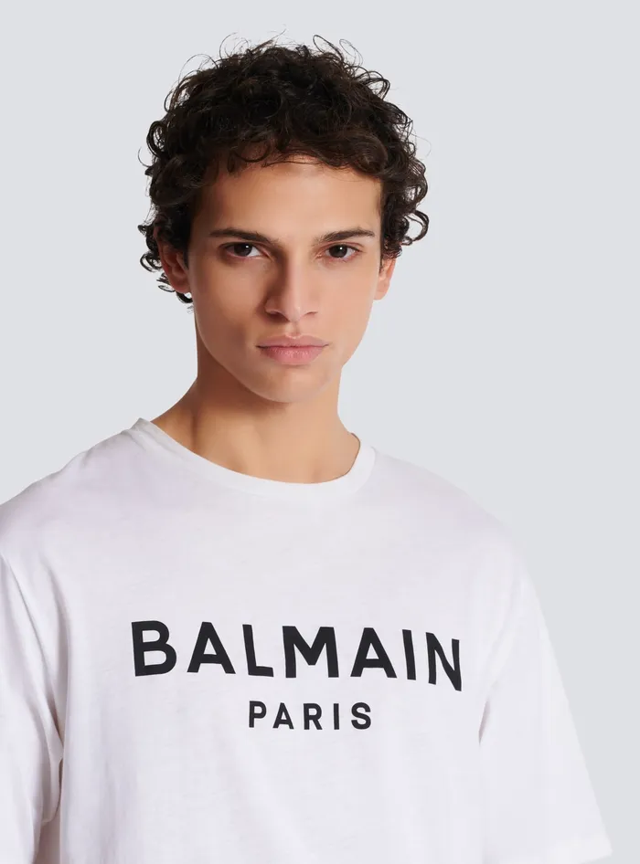 Balmain Printed Paris Shortsleeved Tshirt White Men TShirts