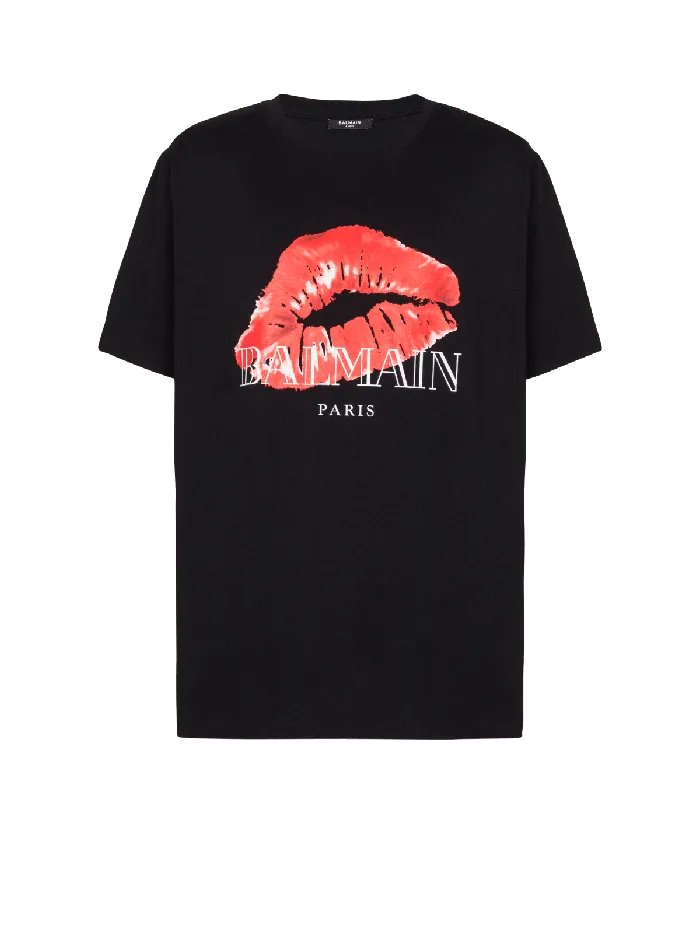 Balmain Relaxed Tshirt With Kiss Print Black Men TShirts