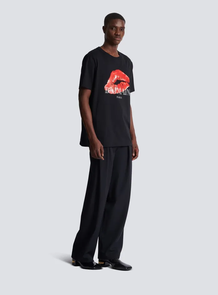 Balmain Relaxed Tshirt With Kiss Print Black Men TShirts
