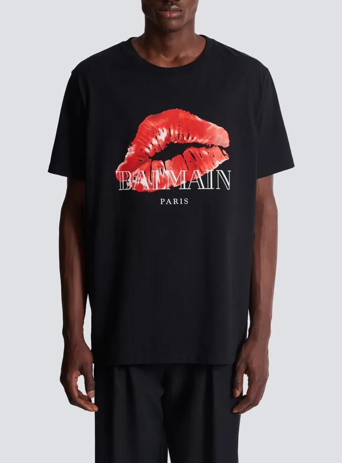 Balmain Relaxed Tshirt With Kiss Print Black Men TShirts