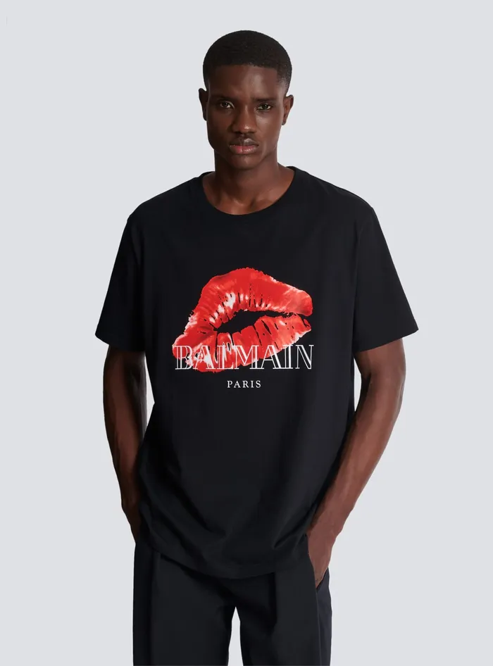 Balmain Relaxed Tshirt With Kiss Print Black Men TShirts