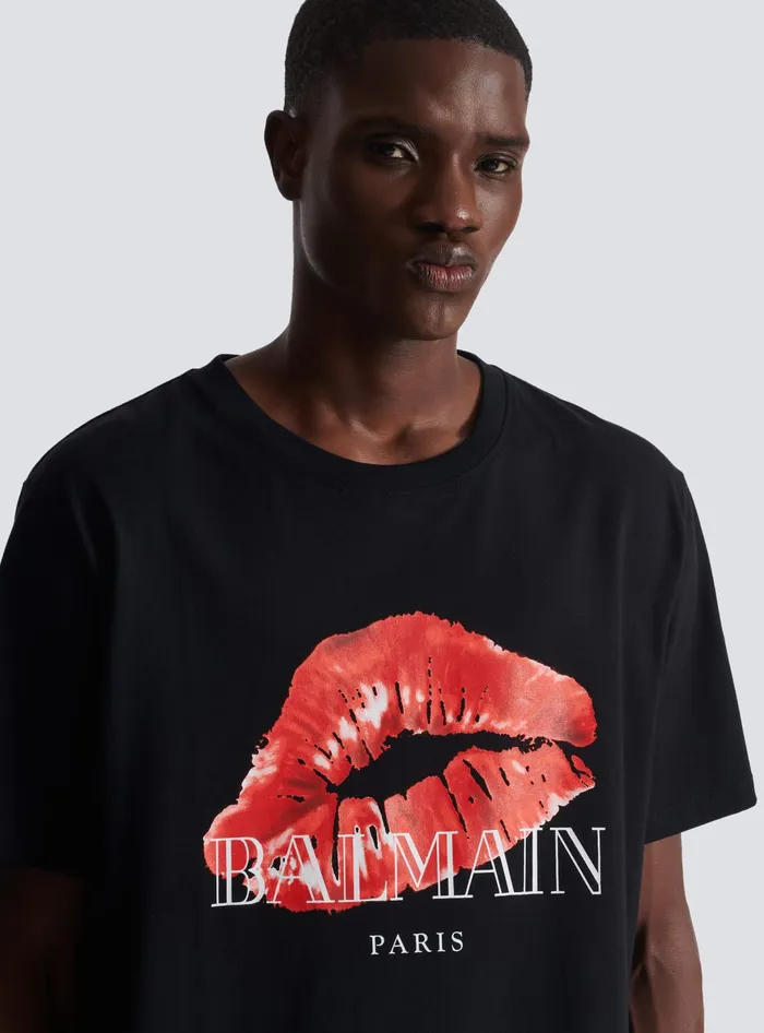 Balmain Relaxed Tshirt With Kiss Print Black Men TShirts