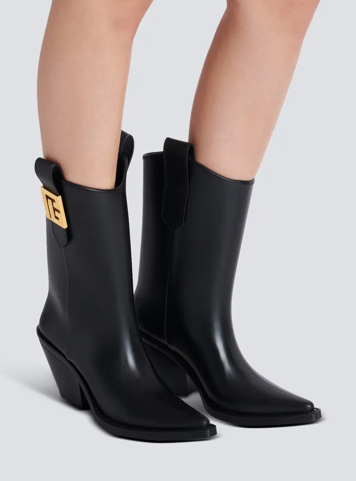 Balmain Rubber Tess PB Cowboy Boots Black Women Boots