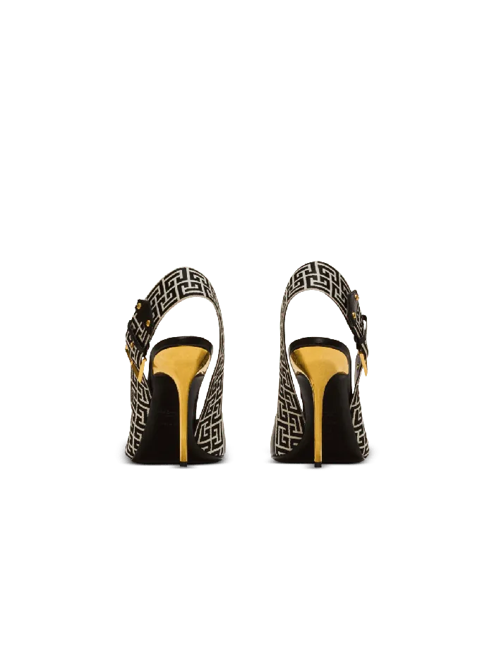 Balmain Ruby Slingbacks In Calfskin And Monogrammed Black Women High Heels and Pumps