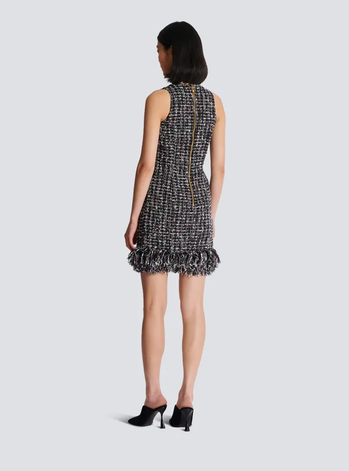 Balmain Short Tweed Dress With Buttons Black Women Dresses