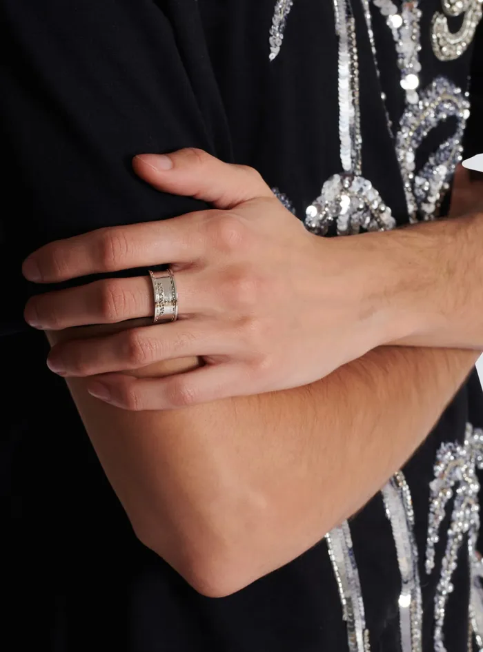 Balmain Signature Tubular Brass Ring Silver Men Fashion Jewelry