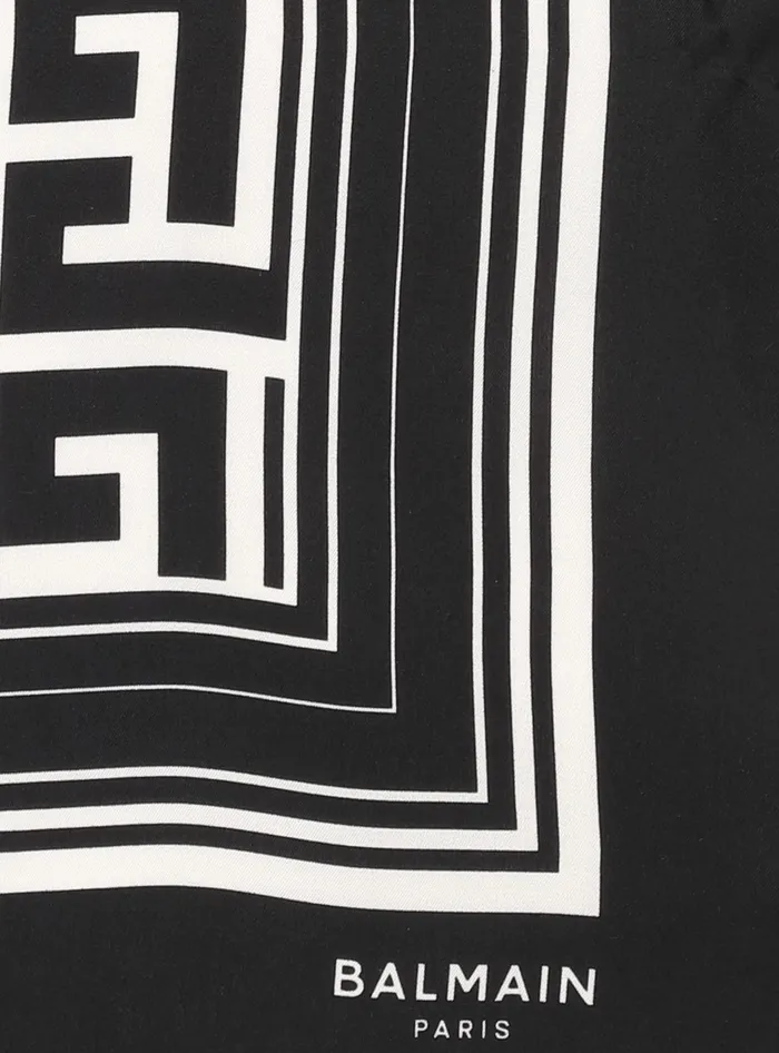 Balmain Silk Monogrammed Scarf Black Women Scarves