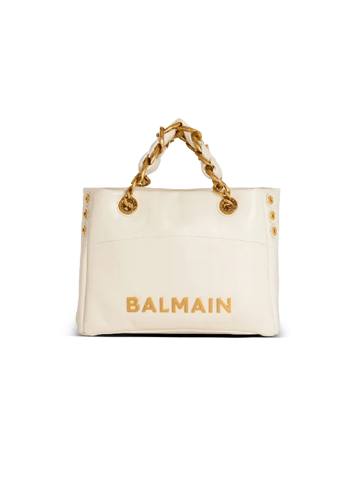 Balmain Small 1945 Soft Bag In Embossed Crackled Calfskin With A PB Labyrinth Monogram White Women Handbags Balmain Small 1945 Soft Bag In Embossed Crackled Calfskin With A PB Labyrinth Monogram White Women Handbags