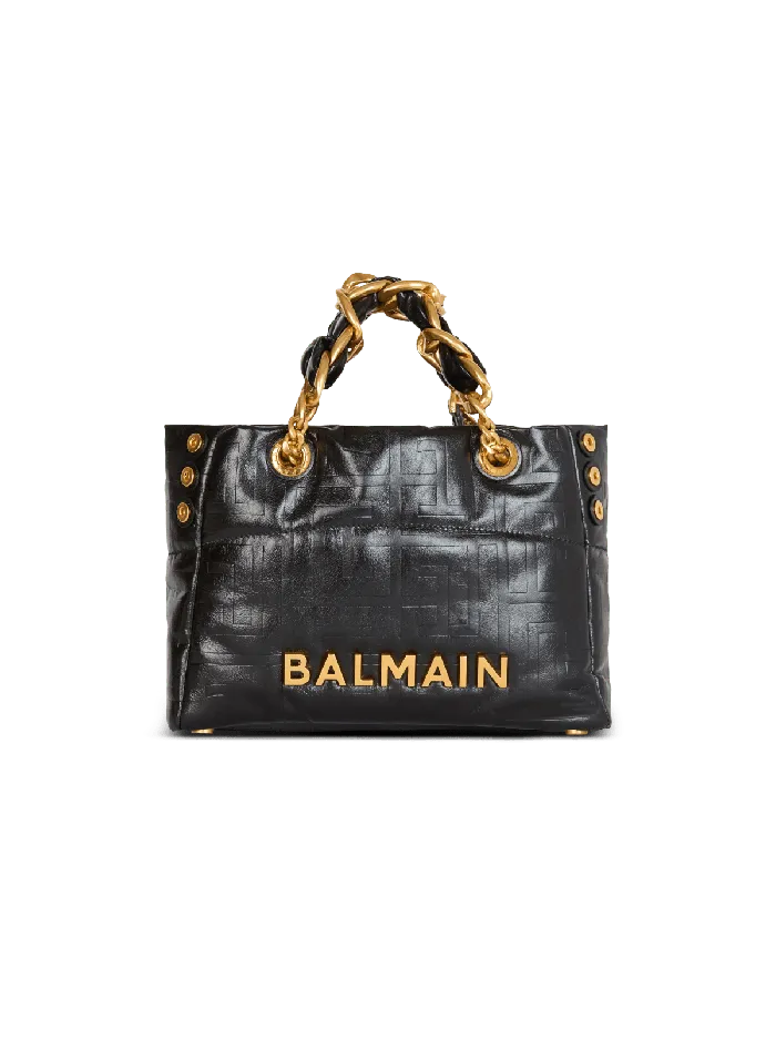 Balmain Small 1945 Soft Tote Bag In Crackled Calfskin Black Women Tote Bags