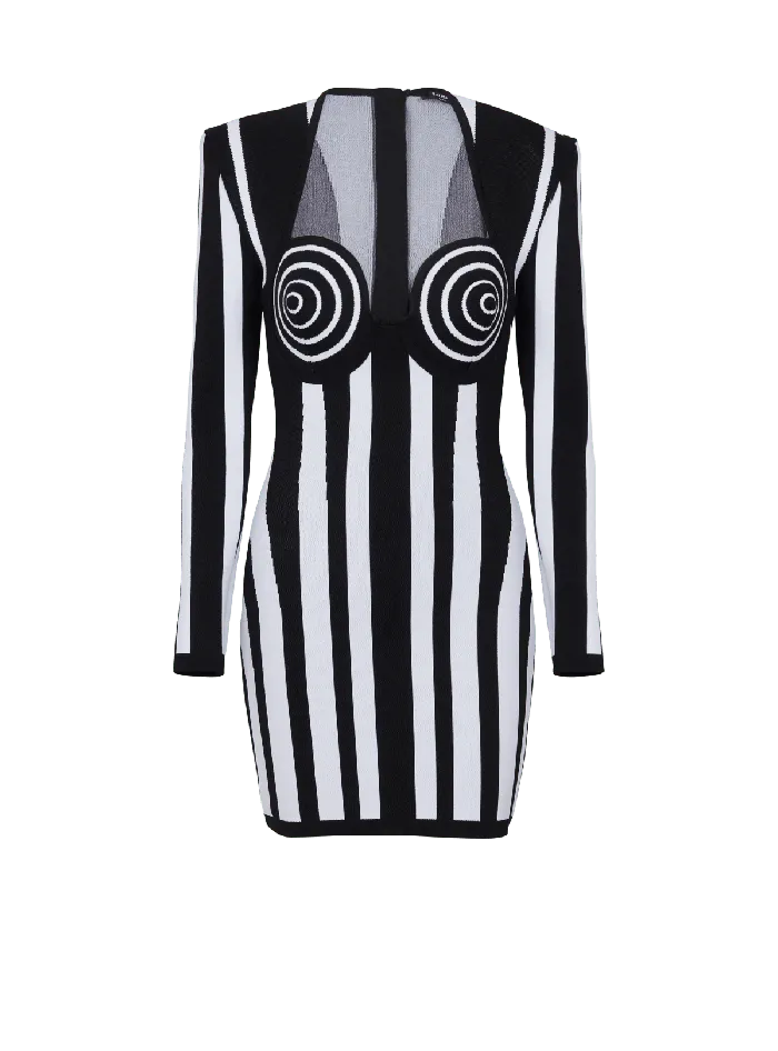 Balmain Striped Knit Dress Black Women Dresses