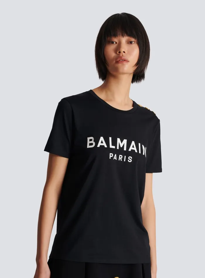 Balmain Tshirt With Paris Print Black Women TShirts