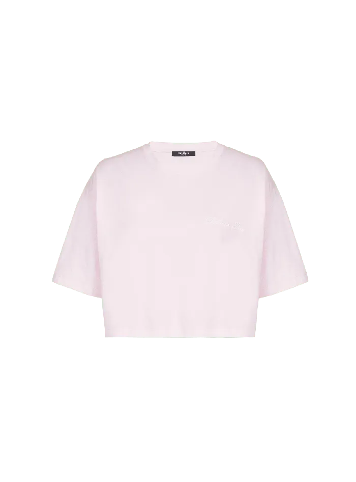 Balmain Tshirt With Signature Embroidery Pink Women TShirts