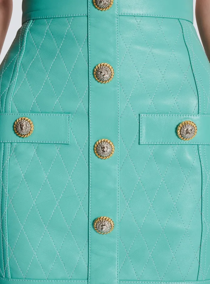 Balmain Topstitched Leather Skirt With Buttons Blue Women Skirts