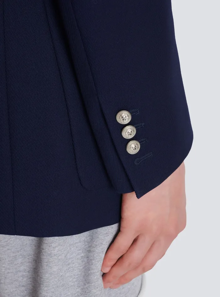 Balmain Twill Blazer With Embroidered PB Signature Badge Navy Men Jackets And Blazers