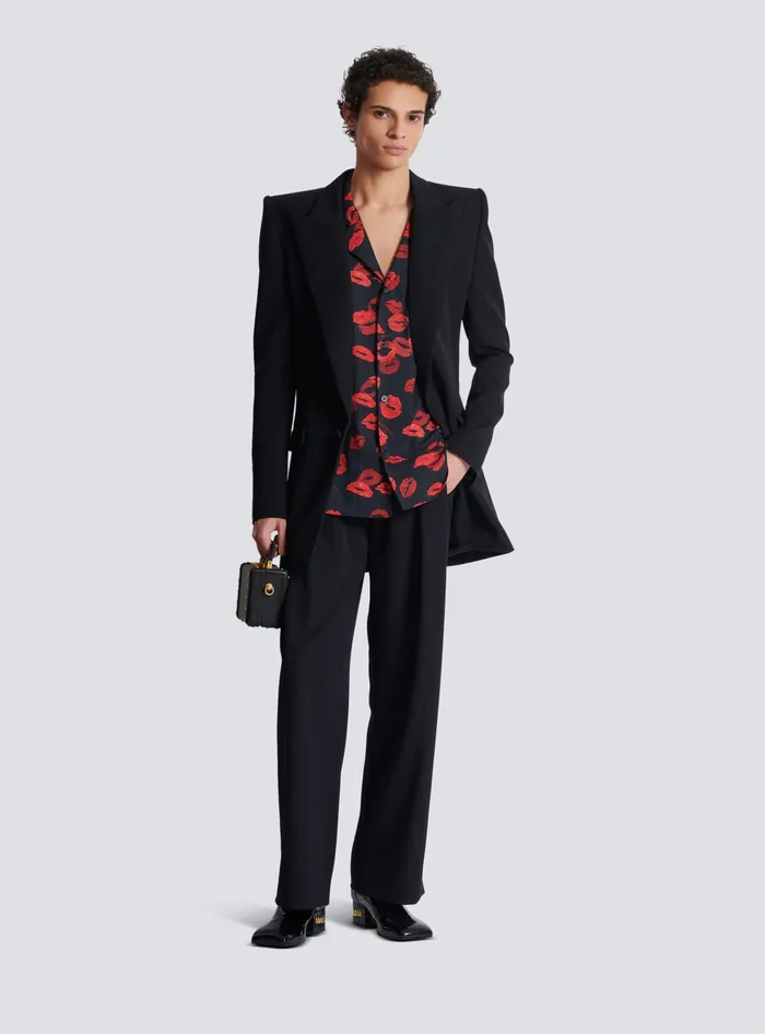 Balmain Twill Pyjama Shirt With Kiss Print Black Men Shirts And Polos