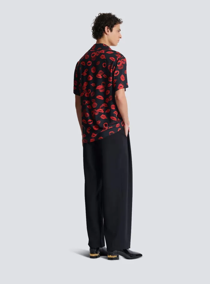 Balmain Twill Pyjama Shirt With Kiss Print Black Men Shirts And Polos