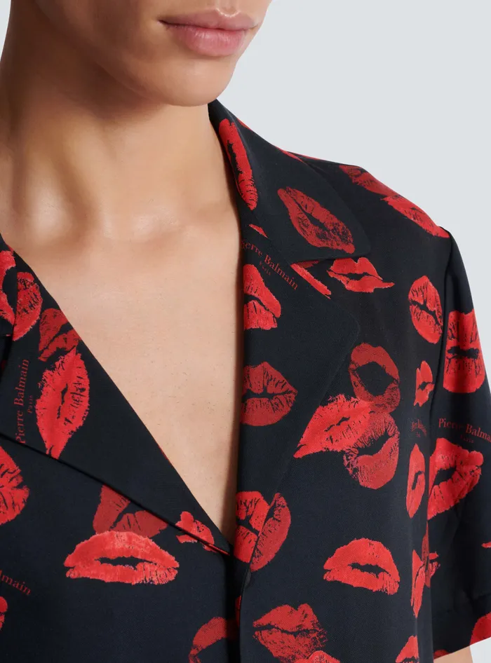 Balmain Twill Pyjama Shirt With Kiss Print Black Men Shirts And Polos