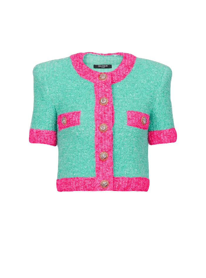 Balmain Twotone Cropped Knit Cardigan Multicolor Women Knitwear