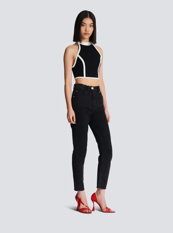 Balmain Twotone Top Black Women Tops And Shirts