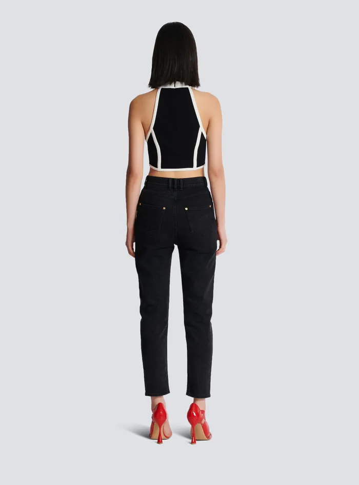 Balmain Twotone Top Black Women Tops And Shirts