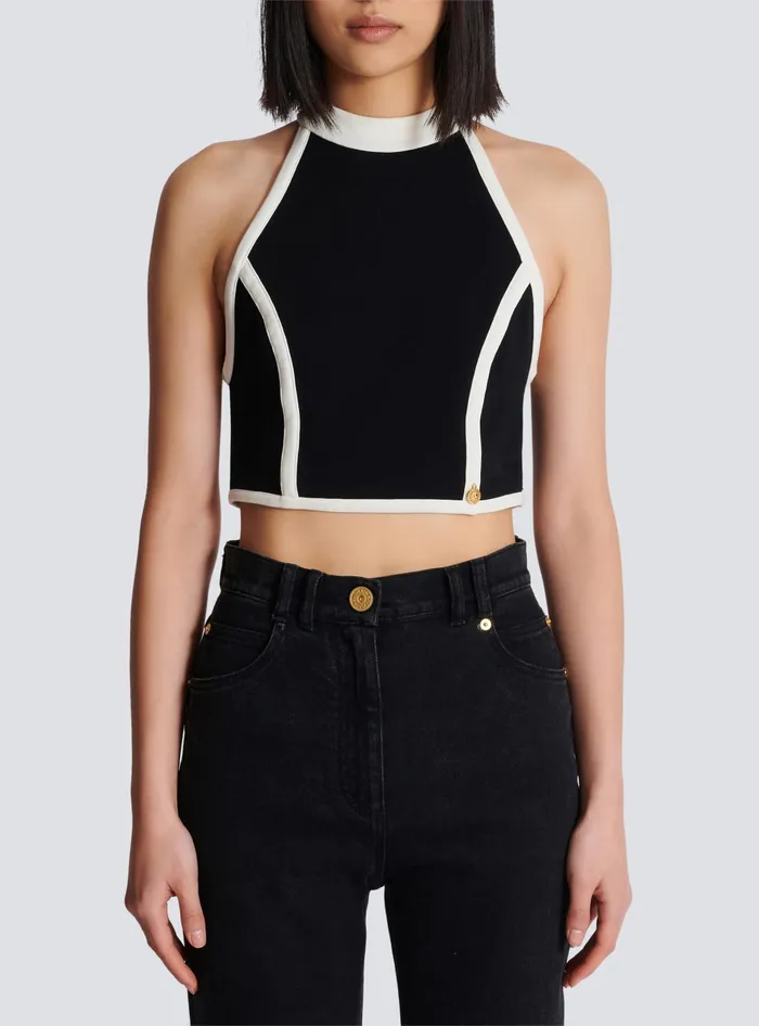 Balmain Twotone Top Black Women Tops And Shirts