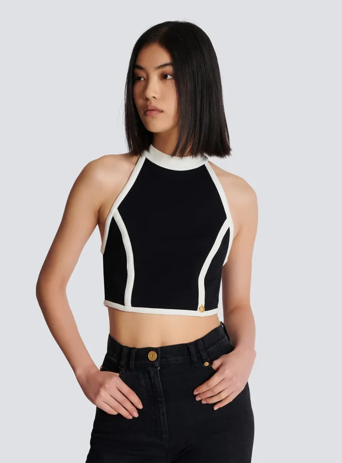 Balmain Twotone Top Black Women Tops And Shirts