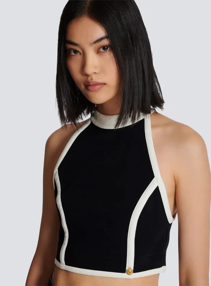 Balmain Twotone Top Black Women Tops And Shirts