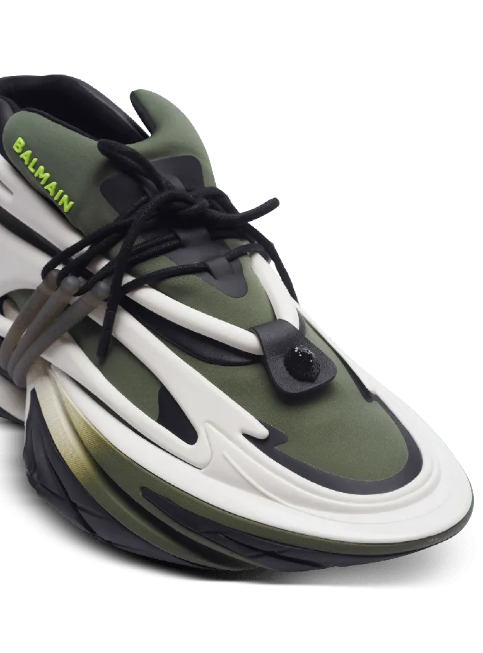 Balmain Unicorn Lowtop Sneakers In Neoprene And Calfskin Khaki Men Sneakers