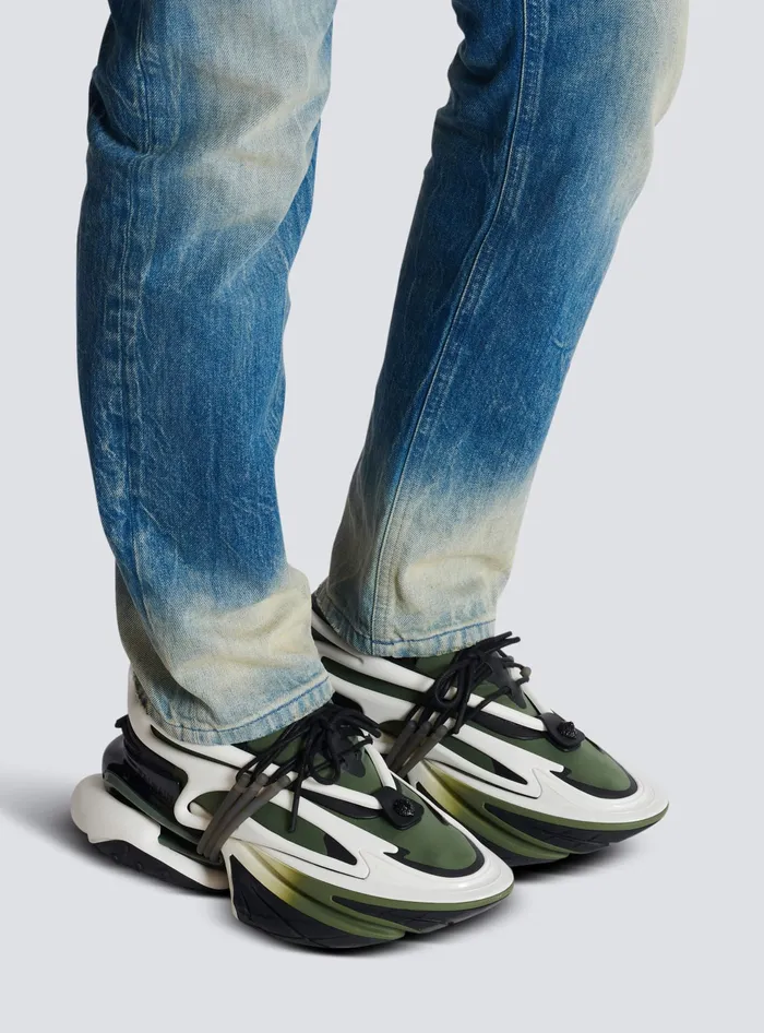 Balmain Unicorn Lowtop Sneakers In Neoprene And Calfskin Khaki Men Sneakers