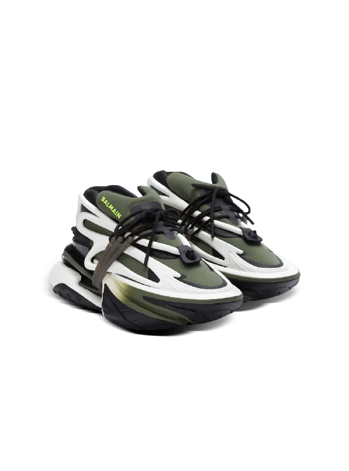 Balmain Unicorn Lowtop Sneakers In Neoprene And Calfskin Khaki Men Sneakers