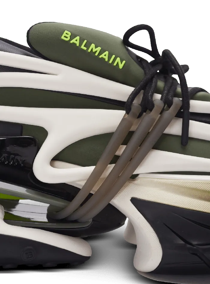 Balmain Unicorn Lowtop Sneakers In Neoprene And Calfskin Khaki Men Sneakers