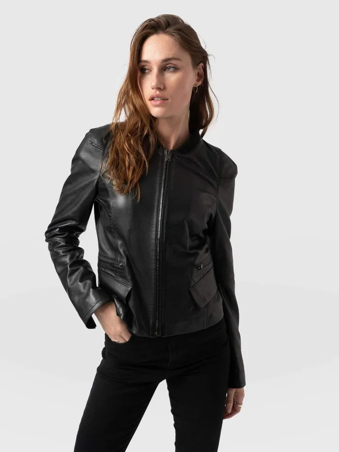 Blane Leather Jacket 8211 Black Black Women Saint And Sofia Coats and Jackets Blane Leather Jacket 8211 Black Black Women Saint And Sofia Coats and Jackets