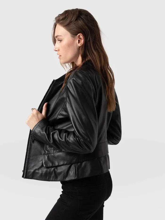 Blane Leather Jacket 8211 Black Black Women Saint And Sofia Coats and Jackets
