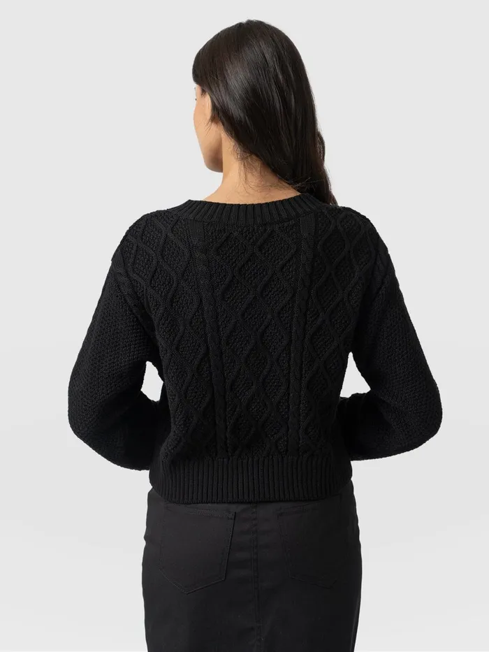 Bronte Cable Cardigan 8211 Black Black Women Saint And Sofia Knitwear