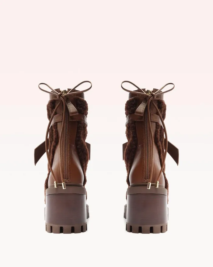 Clarita Shearling Combat Boots 8211 Brown Combat Boots For Mousse Women Alexandre Birman Boots