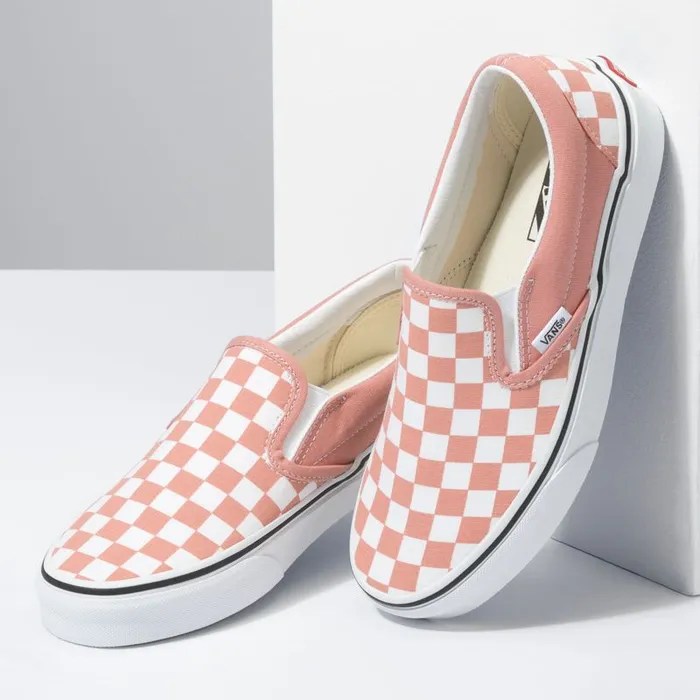 Classics Shoes MenWomen Vans Checkerboard Classic SlipOn Rose Dawntrue White Classics Shoes MenWomen Vans Checkerboard Classic SlipOn Rose Dawntrue White