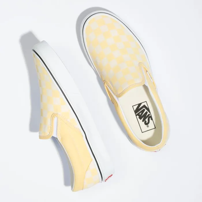 Classics Shoes MenWomen Vans Checkerboard SlipOn Golden Hazetrue White