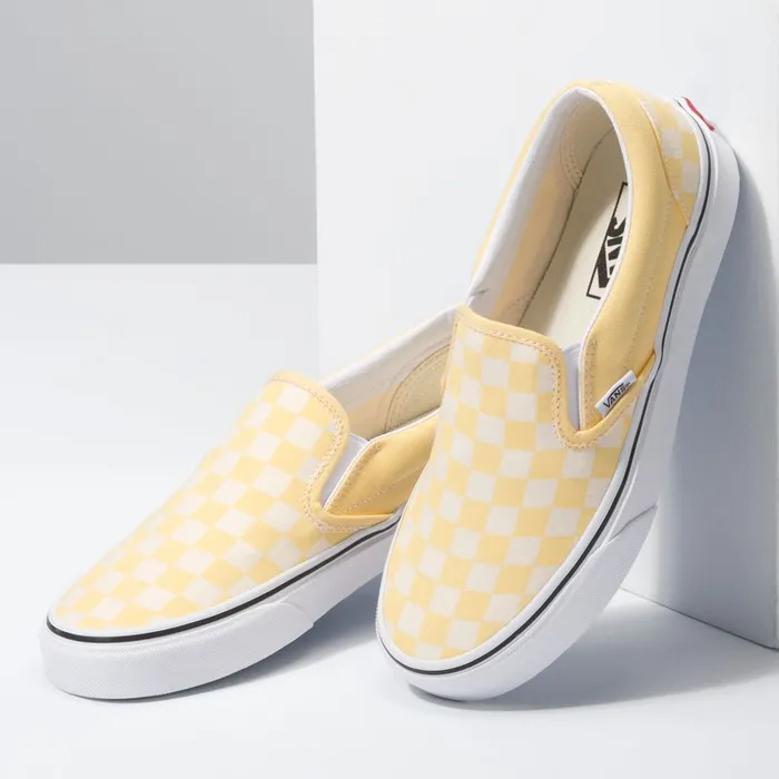 Classics Shoes MenWomen Vans Checkerboard SlipOn Golden Hazetrue White