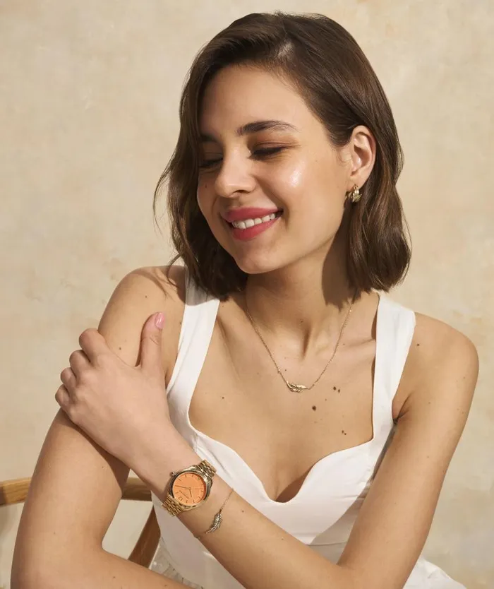 Color Dial Watches Women Olivia Burton 36mm Starlight Color Sweet Mandarin and Gold Bracelet Watch