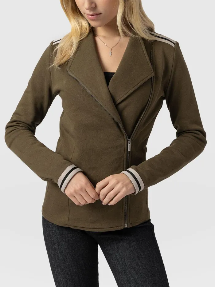 Cotton Biker Jacket 8211 Khaki 8211 Cream Stripe Cream Stripe Women Saint And Sofia Coats and Jackets